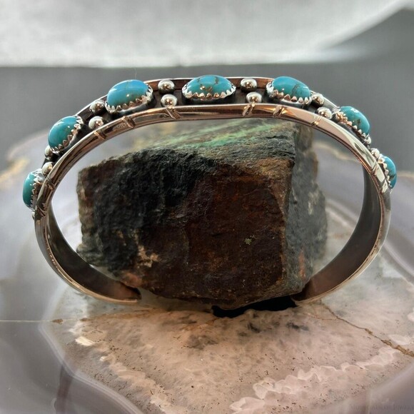 Reed Charley Native Americn Sterling Silver Turquoise Row Bracelet For Women - Picture 6 of 10